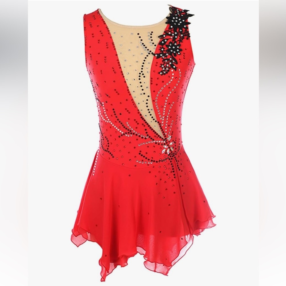 Never worn figure skating dress size XL from size chart in pictures